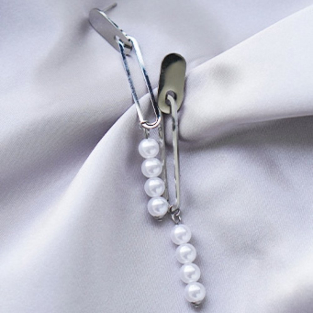 Silver Stainless Steel Pearl Drop Earring